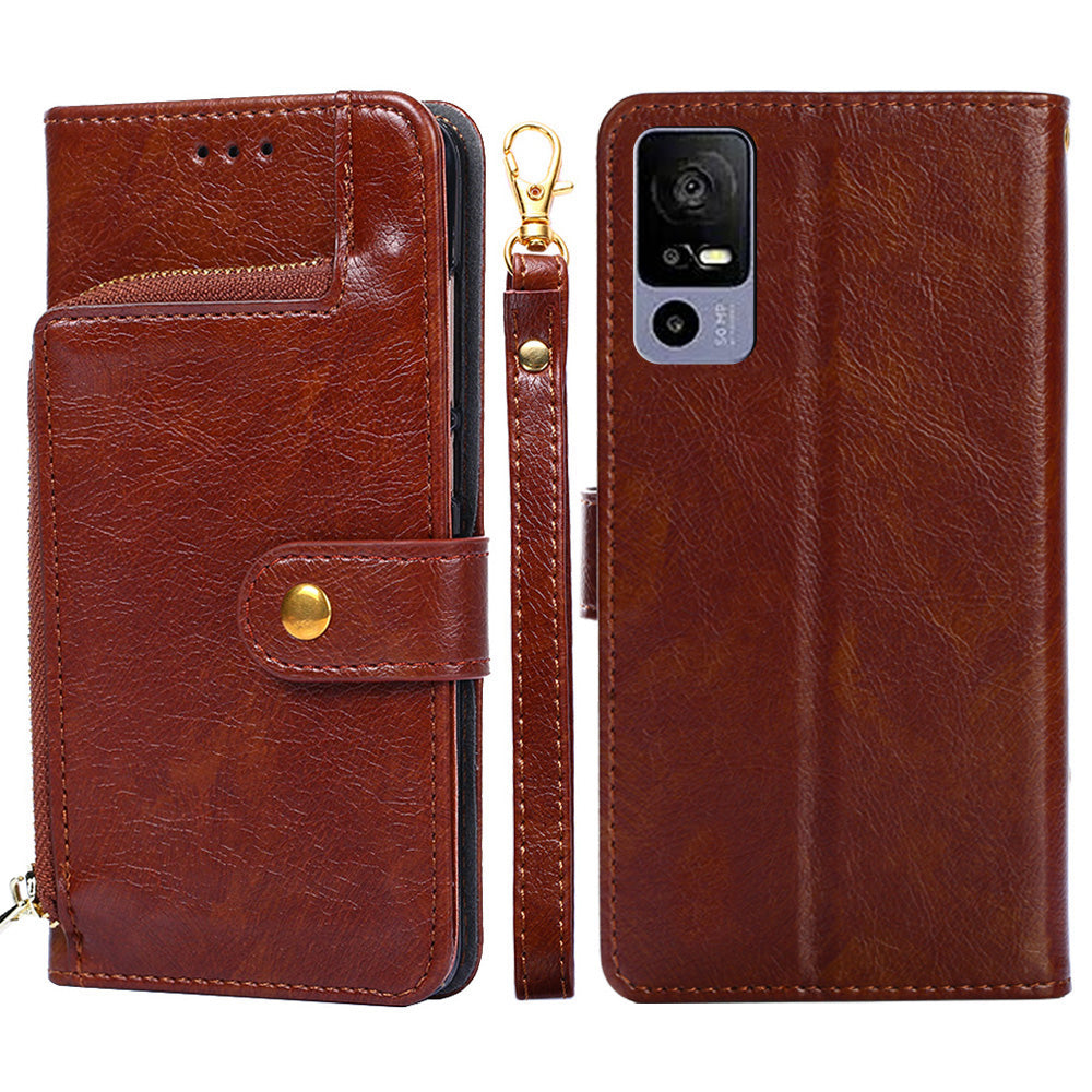 Zipper Pocket PU Leather Case for TCL 40R 5G Anti-scratch Phone Stand Wallet Cover with Handy Strap Zipper Pocket PU Leather Case for TCL 40R 5G Anti-scratch Phone Stand Wallet Cover with Handy Strap